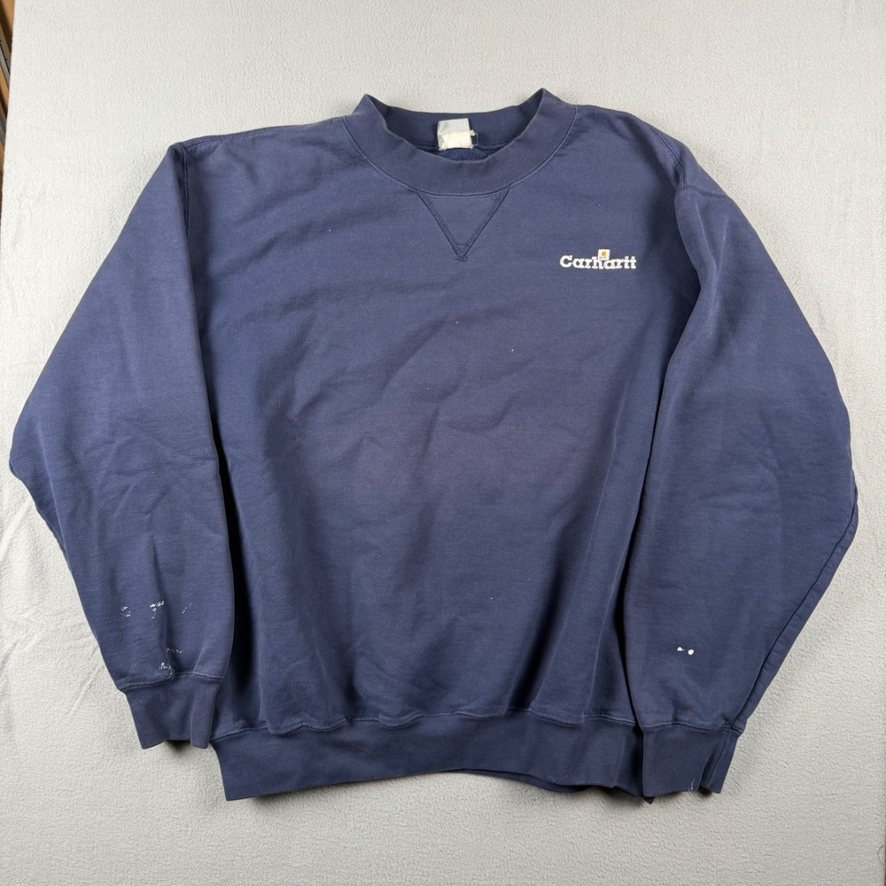 90's Carhartt Mens Navy Blue Embroidered Logo Crewneck Sweatshirt XL Regular